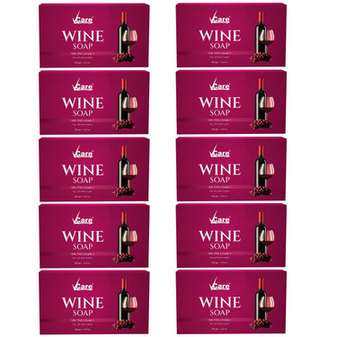 VCare Red Wine Bathing Bar/Soap for Body, Hand, Face 100 gm - Helps to Reduce Fine Lines and Wrinkles for Men and Women (Pack of 10)